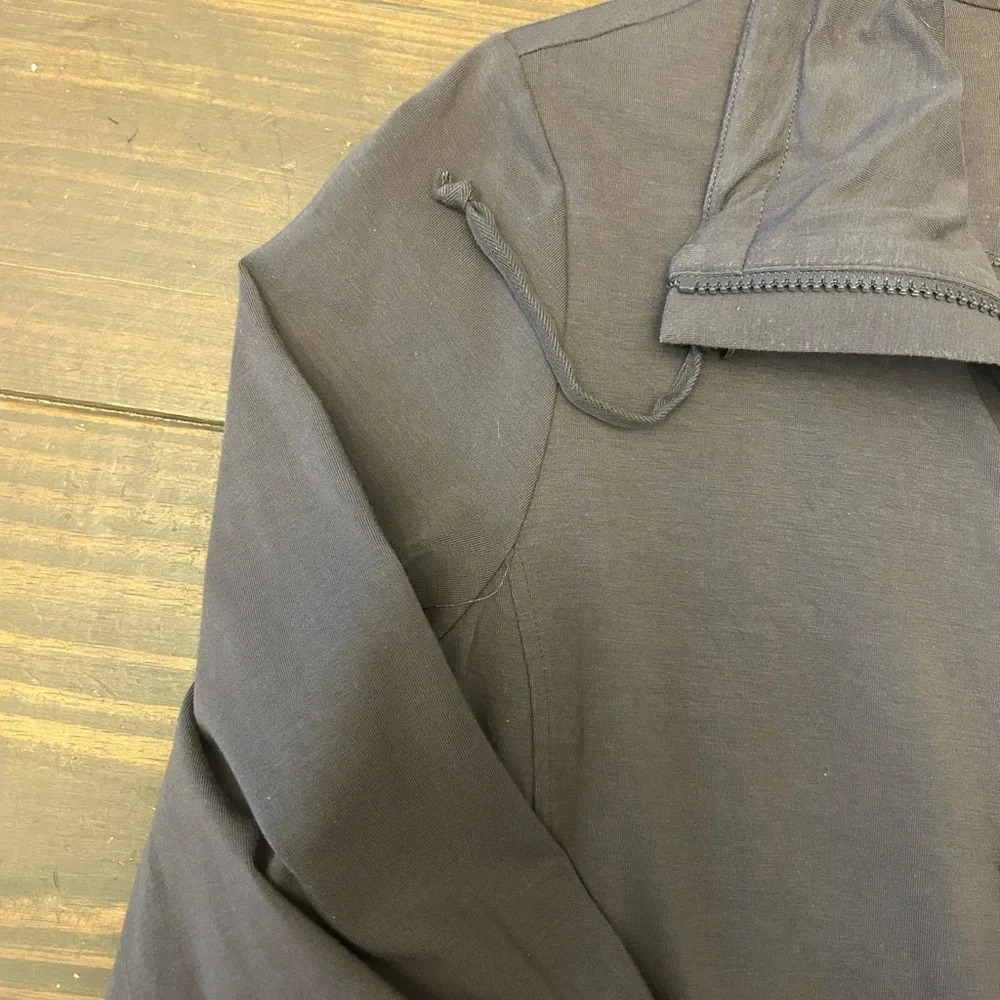 EILEEN FISHER Jacket L Organic Cotton Jersey Longline Hoodie Full Zip‎ Gray USA